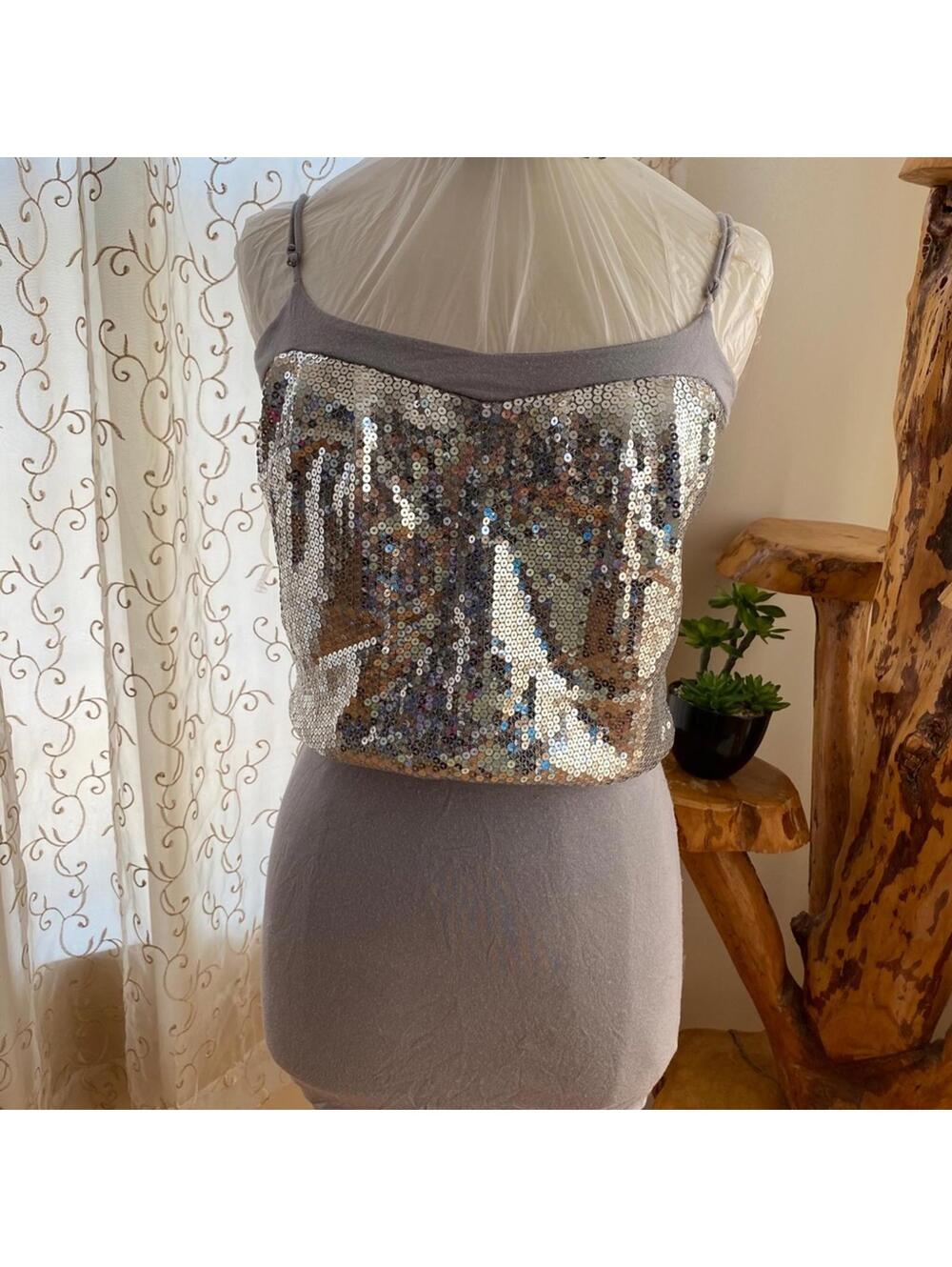 Janette Silver Sequin Spaghetti Strap Dress Small